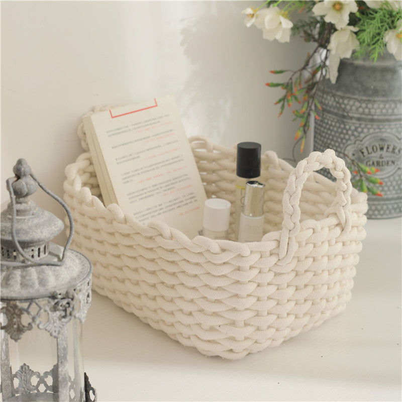 Japanese toys, cosmetics, woven cotton rope storage box, simple storage basket, snack key, desktop sundries basket, spot.