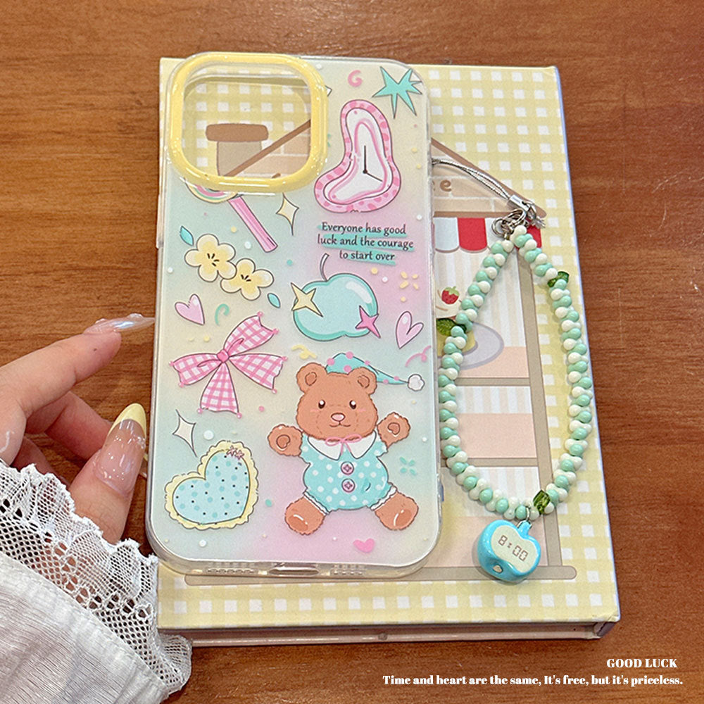 Suitable for apple 16promax cute bear imd bow mobile phone case iphone15 chain protective cover 14