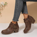Plus size leather belted mid-heel ankle boots -  autumn new collection - pointed toe, side zipper, chunky heel, retro martin boots for women