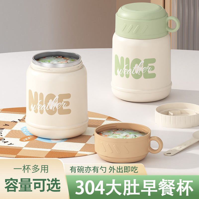 Breakfast cup with lid and spoon, soy milk cup, porridge cup, oatmeal cup, brewing cup, cup, portable take-out water cup, yogurt cup