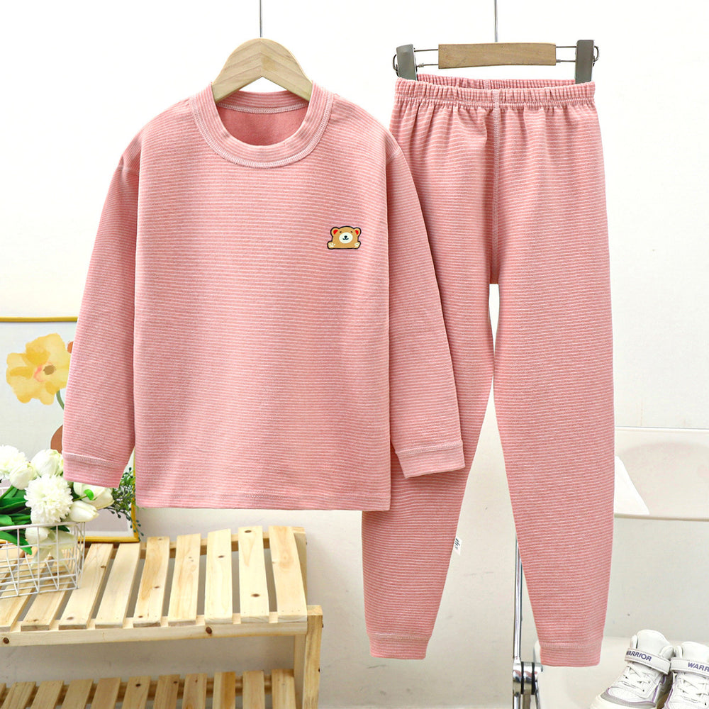 Kids german velvet heattechintimateswinterfleece-linedthickened boneless boys and girls quick-heating bottom pajamas home wear suit