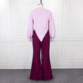 work clothing lantern sleeve casualtwo-piece set waist asymmetrical topseasiest for match flarepantspurplesuit