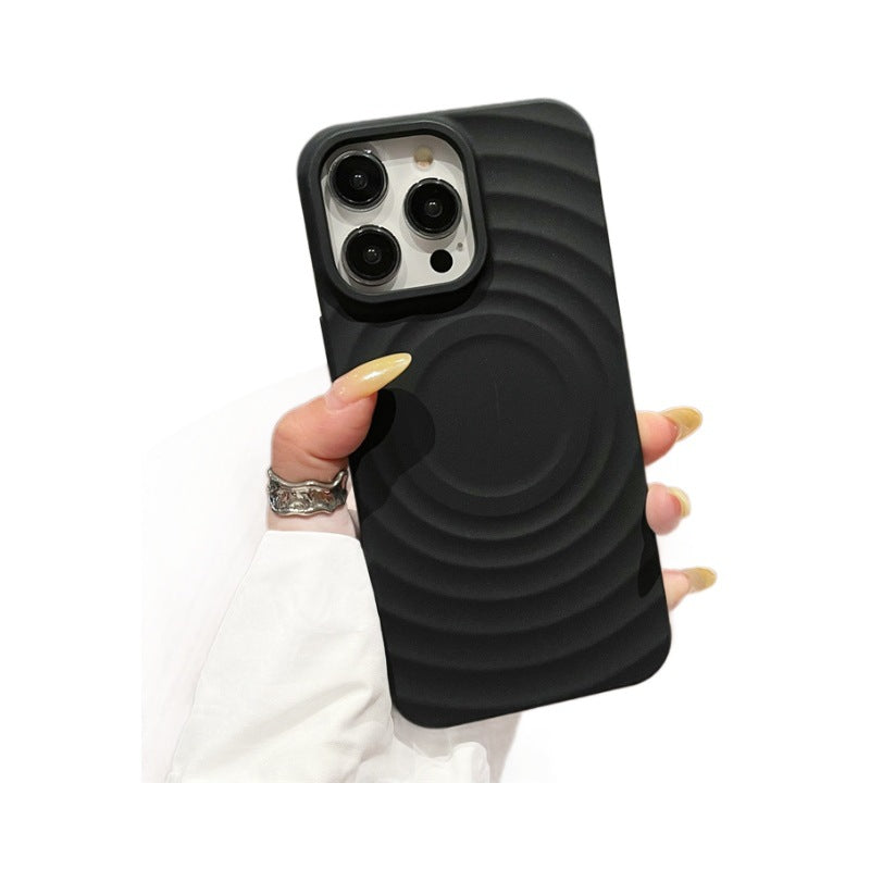 Sun shell suitable for apple 16pro magnetic ring pattern mobile phone case iphone12/15 pure color tpu protective cover