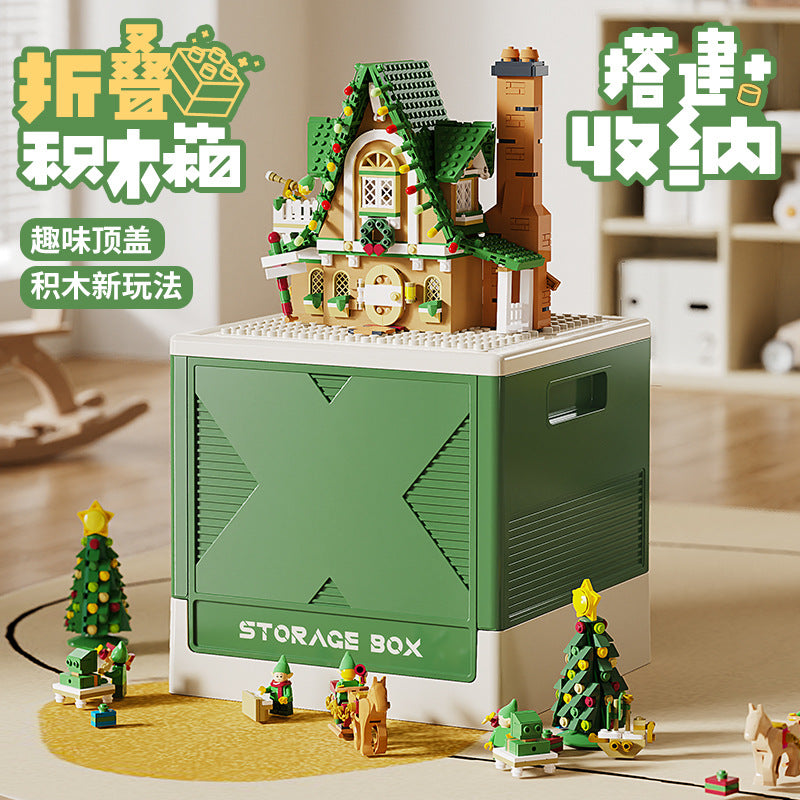 Installation-free Cartoon Lego Storage Box Large Capacity Storage Flip Foldable Clothing Toys Snacks Organizing Box
