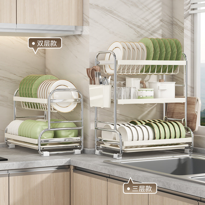 Stainless Steel Bowl Rack Kitchen Shelf Household Multifunctional Tableware Drain Rack Dish Storage Box Rack