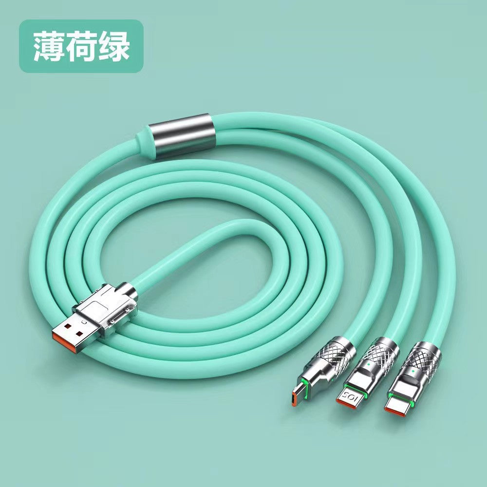120w super fast charging cable - 3-in-1 data cable for apple, android, and huawei devices with indicator light
