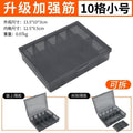 Multi-compartment parts box, transparent plastic organizer for small screws, tool and electronic component storage, drill bit and accessory grid box