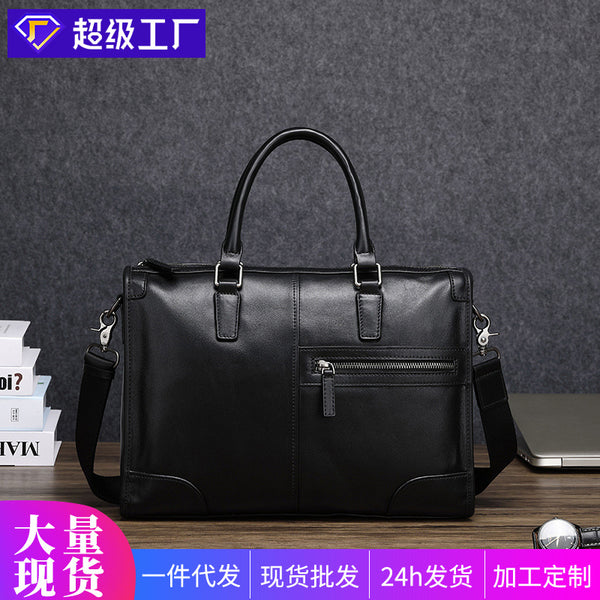 Wholesale of men's bags, genuine leather men's handbags, horizontal computer bags, first-layer cowhide business briefcases, one piece is sent on behalf of others.
