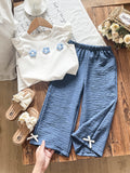 new cross-border summer children's clothing: european and american fashionable girls' floral top + refreshing wide-leg pants two-piece set