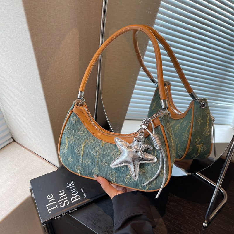 Foreign trade denim bag women's summer 2025 new fashion niche messenger bag high-end single shoulder underarm dumpling bag