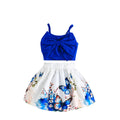 cross-border exclusive: baby girl summer dress set - blue bow suspender top + butterfly print skirt
