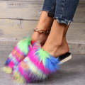 imitation fox fur slippers for women outwear2024fall and winternew arrivalcolor matchingheattech slippers flats toe-cap indoor slippers