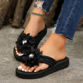 Women's summer fashion slippers - rhinestone platform flat heel floral beach flip-flops - women's thong sandals