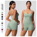 Cloud-feel, brushed, quick-dry yoga set: tank top with racerback, butt-lifting shorts, and pockets - perfect for running and fitness