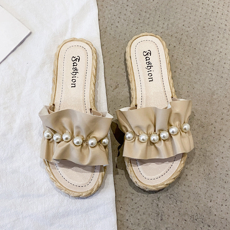 Slippers fairy style one-piece outwear women's summer 2024 summernew arrival pearl sandals classy french sandals and slippers