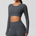 Ready-to-ship, cross-border, double-sided brushed, long-sleeved yoga top with built-in bra pads, suitable for pilates, running, and other workouts. women's