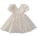 Girls' princess dress summer outfit  new style chic children's floral dress little girl bowknot puff sleeve dress