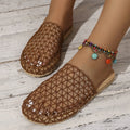 Exportplus sizesummernew arrival woven fishnet baotou half slippers women's outwearcut out mesh breathable flats sandals