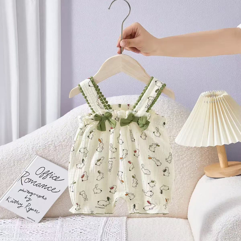 Newborn baby summer clothes - lightweight, breathable romper - baby's first month & 100-day celebration - princess style bodysuit - snap-crotch romper