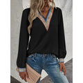 women's v-neck embroidered trim blouse - long sleeve bohemian lace detail casual top for everyday wear and vacation