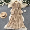 Vintage-inspired white lantern sleeve embroidered a-line dress - autumn chic, slim-fit, and perfect for vacation