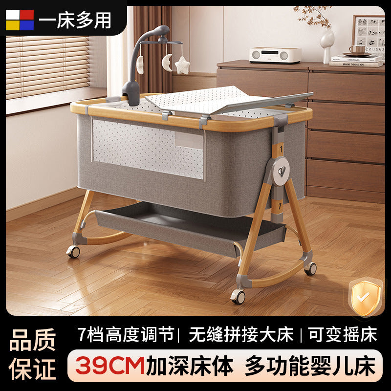 Foldable movable adjustable height crib newborn portable baby bed patchwork bed multifunctional baby bed