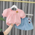 Girls' summer activewear set: new stylish baby summer clothes, kids' summer outfit, cute short-sleeve two-piece trendy set