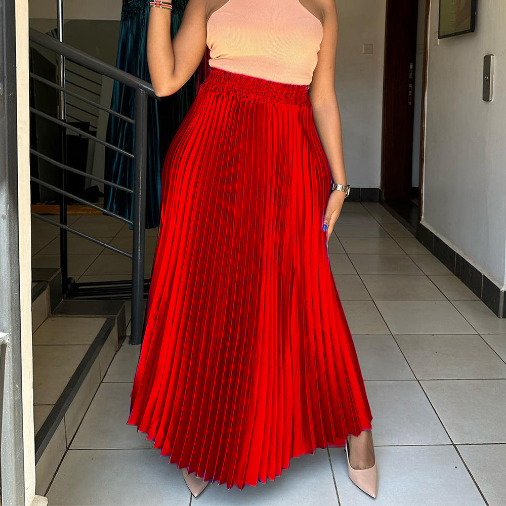 C8532exportplus size women's high waistelegantelegancefashion large swing a-line skirt half-length skirt cross-border pleated skirt
