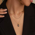 Amazon black square sun pendant stainless steel epoxy round disc tassel multi-layer necklace - unique fashion jewelry