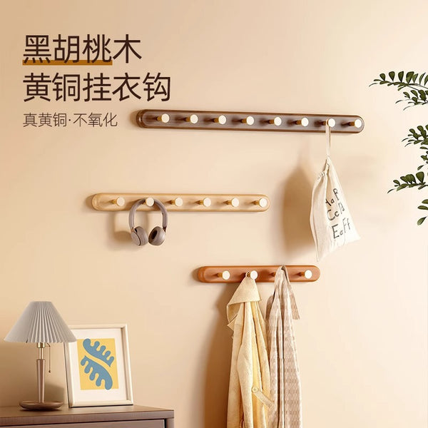 黑胡桃实木挂衣架免打孔墙上衣服挂钩卧室入户门后玄关壁挂衣帽架