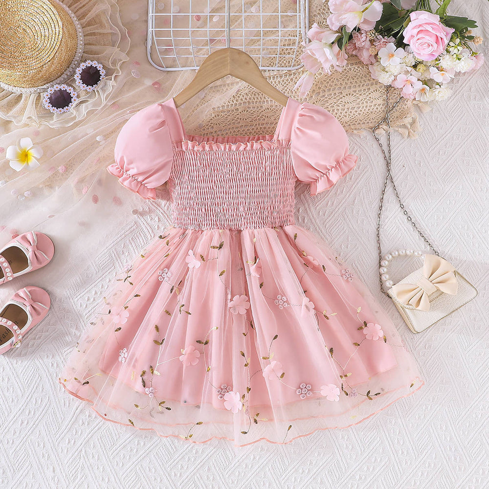 european and american summer baby & toddler fresh casual cute butterfly puff sleeve mesh dress - dropshipping available