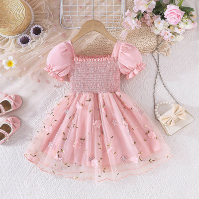 european and american summer baby & toddler fresh casual cute butterfly puff sleeve mesh dress - dropshipping available