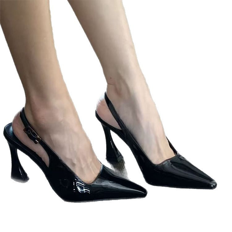 Patent leather fashion stiletto pointed-toe high heels - 2025 spring new arrival - bestselling burgundy thong sandals for women