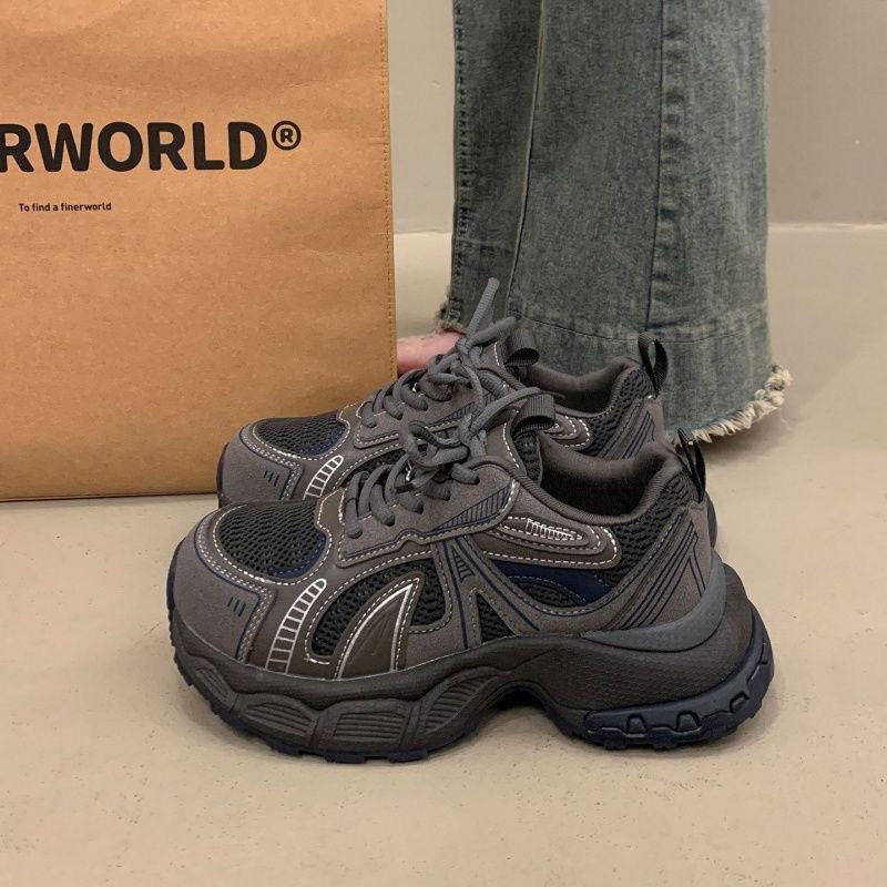 Vintage chunky platform sneakers for women - 2026 spring new arrival - height increasing, slimming, mesh breathable casual athletic shoes
