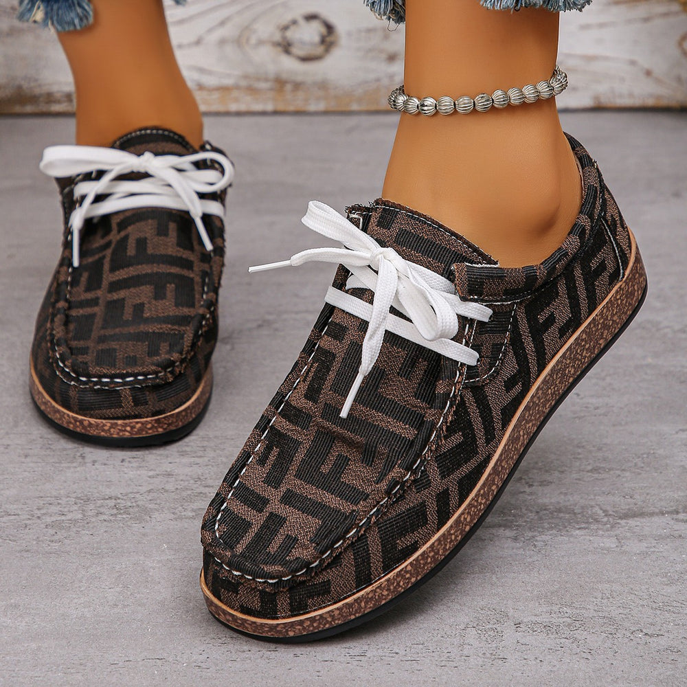 export plus size ethnic style casual flats women's colorful lace-up graffiti low-top canvas shoes wood grain thick sole shoes
