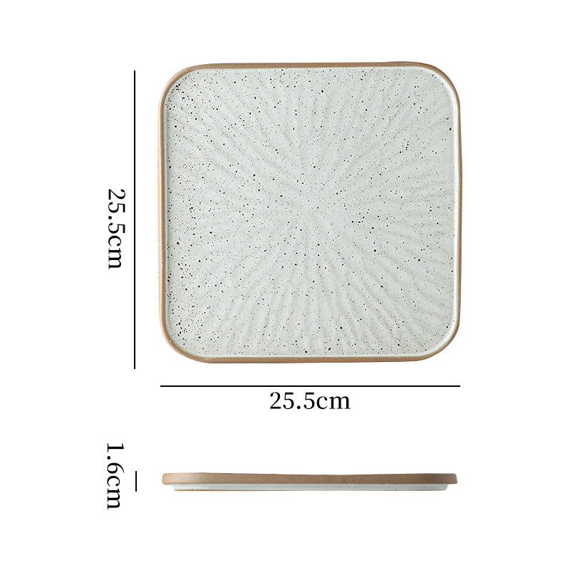 Vintage rustic ceramic steak plate - unique square plate with rim for home, restaurant, hotel, and dessert presentation