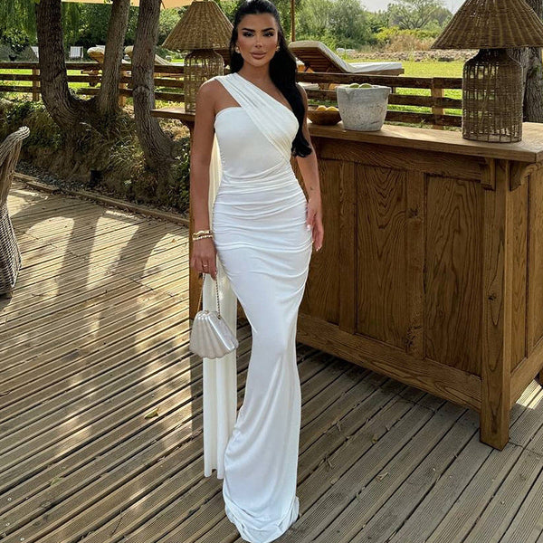European and American style ins  women's clothing solid color neck dress sexy backless streamer split temperament long dress dress