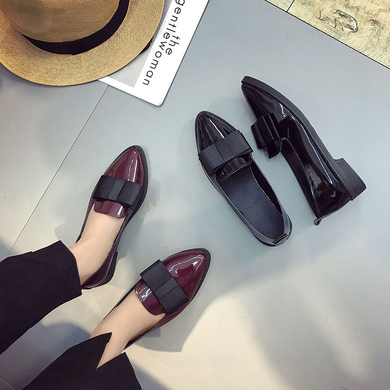 Springk-stylebows pointed toe casuallow ankleflats women's flatsflatscasual slip-on work clothing women's leather shoes