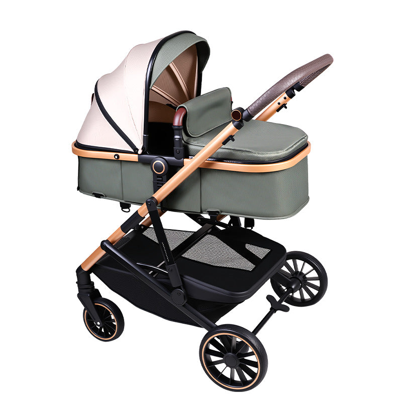Three-in-one, two-way, convertible stroller – lightweight, with a reclining seat, one-button folding, four-wheel suspension, and shock absorption