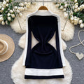 Frenchretroclassyfashionablecontrast colorpatchwork round neck long sleevesknittingdress women's waist slimming looksweater skirt