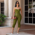 C7693 cross-border   fashion women's sexy slim-fit bandeau solid color bodycon jumpsuit