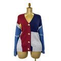 women's fall/winter cardigan sweater: color block denim sleeve, loose fit, fashionable single-breasted, versatile outerwear