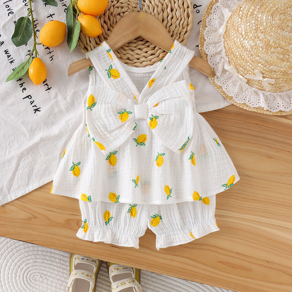 new european and american style spring/autumn girls' white sleeveless top + shorts set for babies