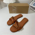 Za women's flat sandals - 2024 spring/summer new arrivals: stylish, versatile color block crossover strap french-style low-cut mules