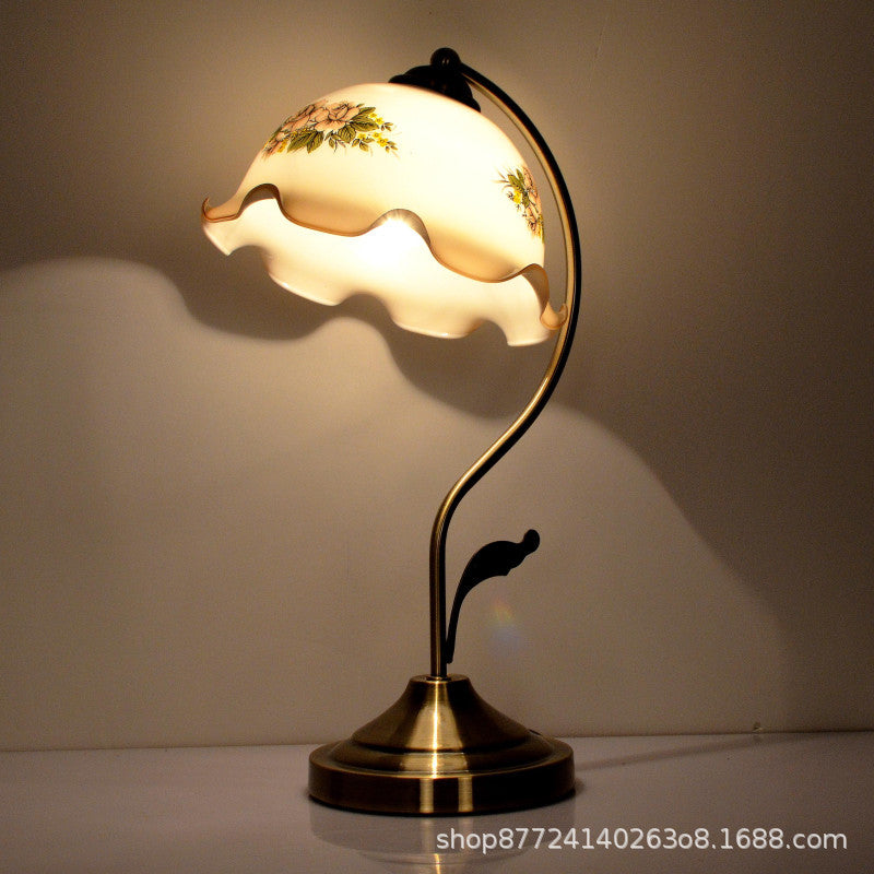 British european retro table lamp bedroom bedside lamp pastoral glass antique old shanghai study remote control dimming lamp