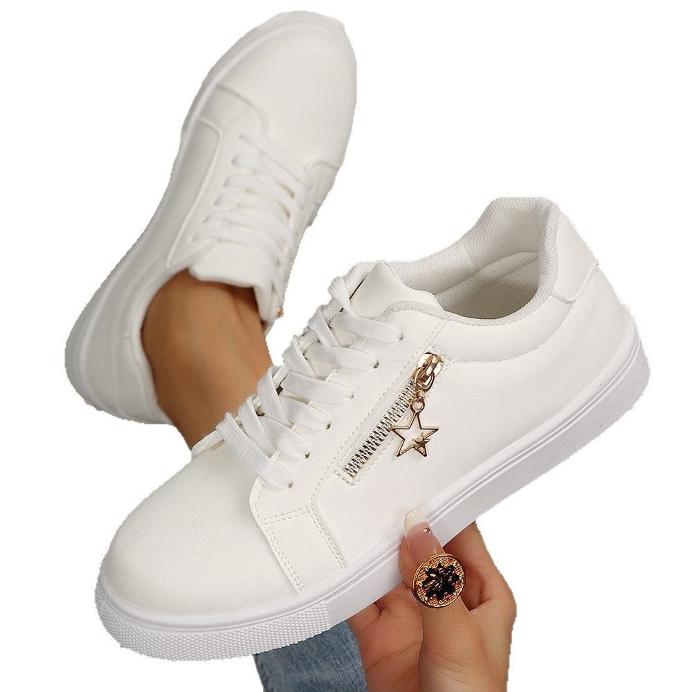 plus size women's low-top flat sneakers - versatile, lightweight, and trendy white shoes for autumn