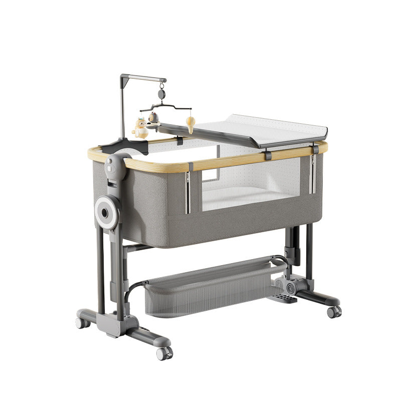 Aluminum alloy baby crib convertible to big bed, multifunctional portable folding children's bed, newborn baby bed with changing table