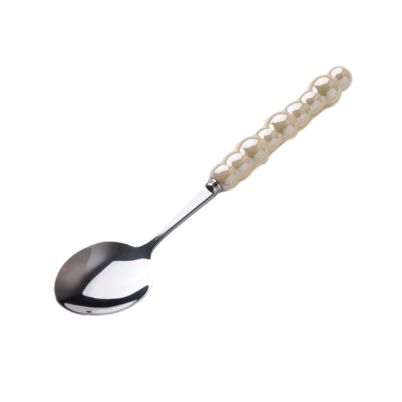 Light luxury style ins knife, fork, spoon, pearl handle, stainless steel tableware, creative fork, household high-looking mooncake knife and fork