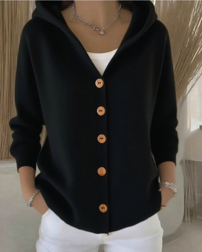 fashion autumn winternew arrivalhoodedknittingcardigan women's pure colorcasualfashionsweateroutwear women