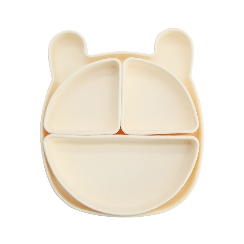 Children's silicone grid plate set cat rabbit bear cute wind portable tableware baby complementary food training bowl set